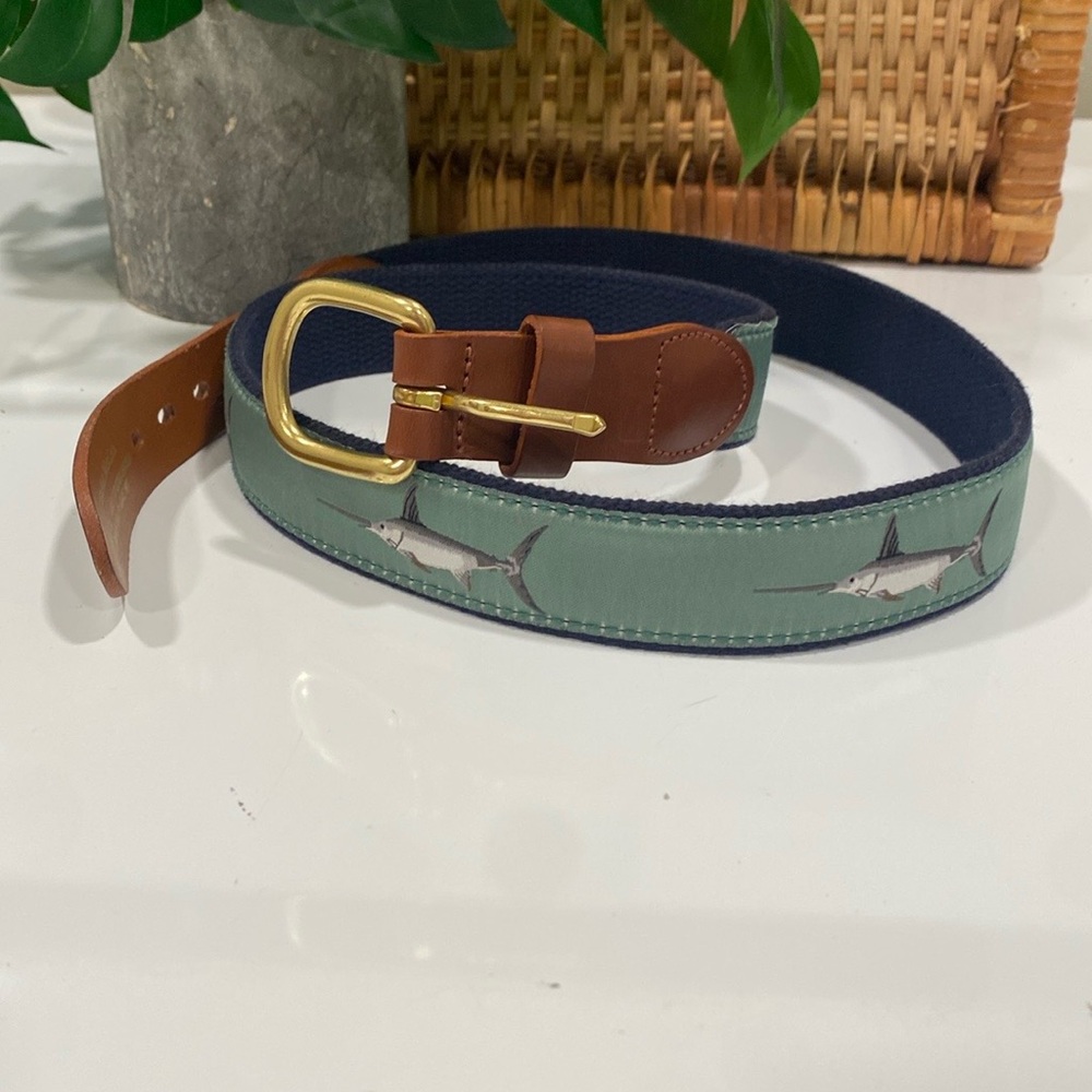 Leather Man Ltd. Navy Blue Belt with Swordfish